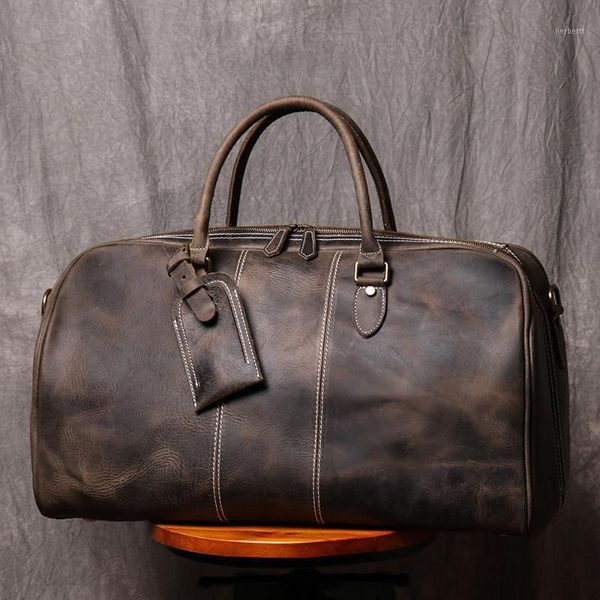 Bolsas de lona ZRCX, bolsa de equipaje de mano Vintage para hombre, bolsa de viaje de cuero genuino de gran capacidad, bandolera de un solo hombro para portátil de 14 pulgadas1