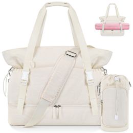 Bolsas de lona lu Bolsa para esterilla de yoga con bolsa para botella de agua Bolsa para pasar la noche de fin de semana con compartimento para zapatos Bolsas de viaje con bolsillo húmedo