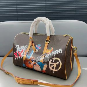 Bolsa de lona Hombres Mujeres Graffiti Diseñador Bolsas de viaje Equipajes de fin de semana de cuero Flores creativas 45 cm La bolsa de asas de gran capacidad Equipaje