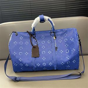 Plunjezak weekendreistas Heren Grote capaciteit Kussen Designer Bagage Handtas Luxe echt leer Dames Sport Blauw bedrukte plunjezakken 55cm