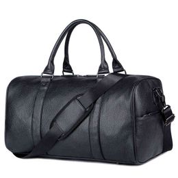 Sacs de sport Shoe Warehouse Sac de voyage portable grande capacité en cuir pour hommes haut de gamme motif litchi bagages messager sac de fitness 220707