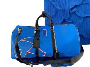 Bolso de viaje de lona para hombre y mujer, bolso de piel auténtica, bolsos de lona para hombro, bolsos de equipaje de diseñador, bolso deportivo con cierre de gran capacidad, 55CM Enchase