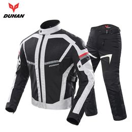 DUHAN Motorkleding Jas Broek pak Zomer Moto Jas Mannen Motobike Beschermende kleding Ademend Mesh Reflecterende kleding D-2248v