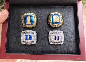 DUKE BLUE 4 Uds DEVILS NATIONAL Team Championship Ring con caja de madera Set Men Fan Souvenir Gift Wholesale 2019 Drop Shipping