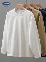 DUKEEN 320Gsm t-shirts à manches longues pour hommes 100% coton printemps et automne hauts amples sous-vêtements blancs unis t-shirts 240305