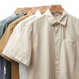 Dukeen Cott Chemise à manches courtes pour hommes Summer Tide Senior Sense of Retro Inch Shirt Couleur unie Chemise blanche w6tk #