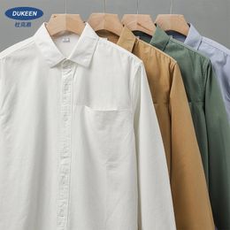 Dukeen Shirt Mens à manches longues Spring and Automne Cotton Senior Senior of Casual Cololie Couleur Blanc Shirt Vintage Vintage Clothes 240408