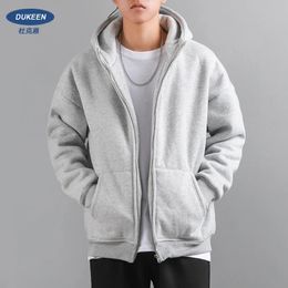 Dukeen Winter Hoodies voor mannen met fleece Dikker warm shirt met ritssluiting en capuchon Casual effen kleur Dameskleding Wit Zwarte jas 240110