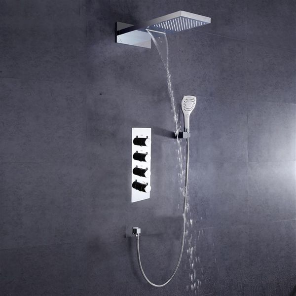 DULABRAHE Chrome cascade et pluie salle de bain robinet de douche mitigeur thermostatique ensemble bain douche Valve pomme de douche302c