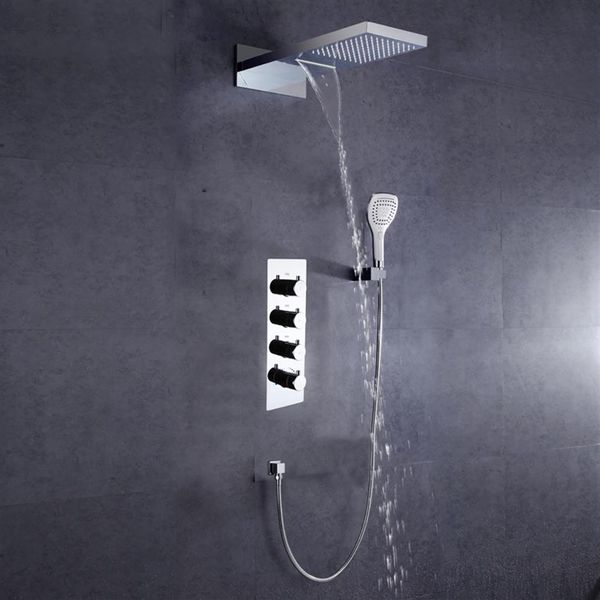 DULABRAHE, grifo de ducha de baño de lluvia y cascada cromado, juego de mezclador termostático, válvula de ducha de baño, cabezal de ducha 2269