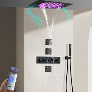 DULABRAHE musique LED système de douche 23*15 pouces pluie cascade pomme de douche plafond intégré salle de bain thermostatique robinet de douche