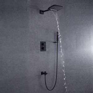 DULABRAHE Ensemble de robinets de douche thermostatiques pour salle de bains, pomme de douche à pluie en laiton, cascade, tout en cuivre, mitigeur de bain-douche