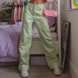 Dulzura Ripple Imprimer Femmes Taille Haute Jambe Large Pantalon Jeans Lâche Streetwear Casual Mode D'été Vêtements Bas Pantalon 211118