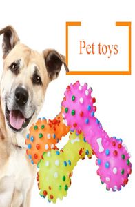 Haltère chien jouets coloré pointillé haltère en forme de chiot jouets presser grinçant Faux os jouets à mâcher pour animaux de compagnie pour Dogs9715291