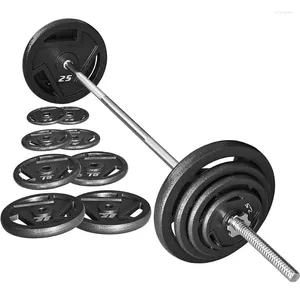 Mancuernas Fitness Placas de peso estándar de hierro fundido que incluyen barra de 5 pies con cerraduras de estrella Juego de 95 libras