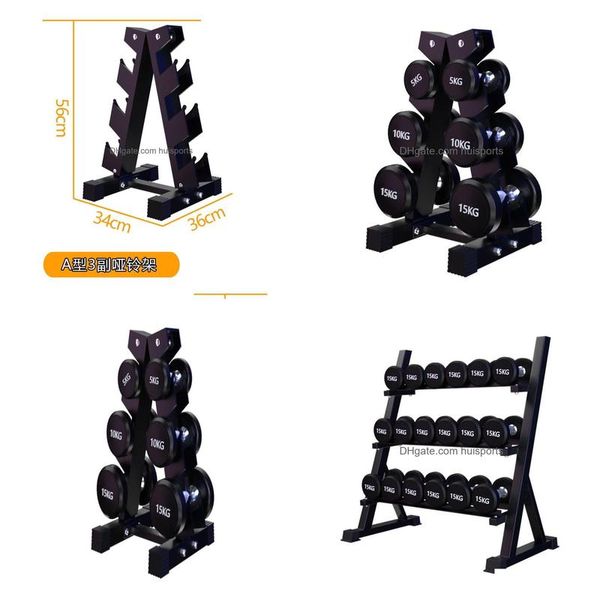 Mancuernas Cabeza redonda hexagonal Juego de mancuernas de galvanoplastia de goma Atype Rack Mtilayer Storage Dumbbells4514246 Drop Delivery Spo Dhsui