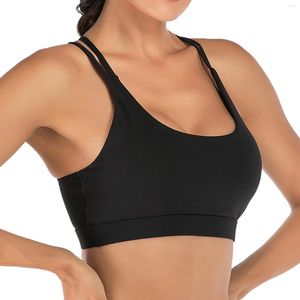 Soutien-gorge de sport à lacets avec haltères pour femmes, dos Sexy, soutien moyen, Yoga avec bonnets amovibles, ensemble de sous-vêtements respirants pour femmes