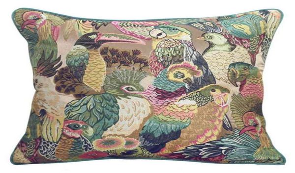 DUNXDECO housse de Coussin taie d'oreiller décorative Style américain moderne Jungle oiseaux perroquet jacquard Art Design Coussin canapé décor 2106342277
