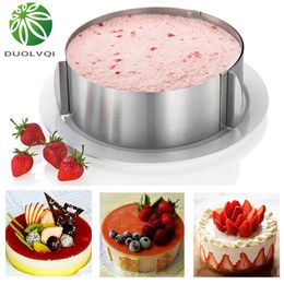 Duolvqi 16-30 cm Torta ajustable Rebanadora en capas Acero inoxidable Retráctil Circular Mousse Anillo Herramienta de corte Cortador de torta redonda 201023