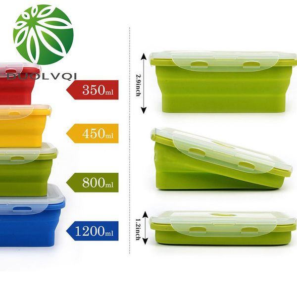 Boîte à lunch en silicone Duolvqi Bol portatif Coloré Pliant pliante Conteneur Boîte à lunch 350/500/800 / 1200ml écologique LJ200826