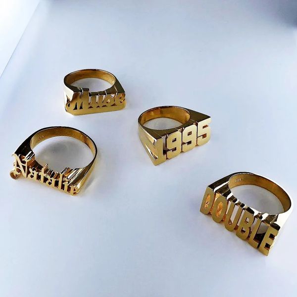 DUOYING nom personnalisé anneau personnalisé 3D lettre rétro minimalisme en alliage de cuivre vieux anglais lettre nom anneau pour femmes bijoux 240229