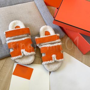 Designer sandália mulheres chinelo chinelos de pele tira sandálias de inverno slides camurça plana slide fuzz sapato