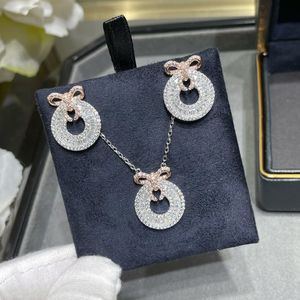 dupe merk top kwaliteit 925 sterling zilveren knoop roze en witte rhiestone ketting oorbellen voor vrouwen hanger ketting trendy sieraden set