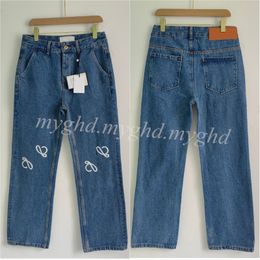 Damesjeans Maat XS-5XL Denim Geborduurde rechte stijl Casual broek 22102 Met stofzak