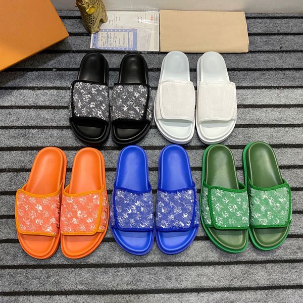 Dupe New Printe Sandal Designers Pantoufles Hommes Sandales Crochet Boucle Attache Mules Pantoufle Diapositives En Caoutchouc