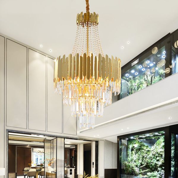 Duplex bâtiment lumière luxe grand lustre en cristal éclairage atmosphère moderne salon lustre hall de l'hôtel escalier Lam