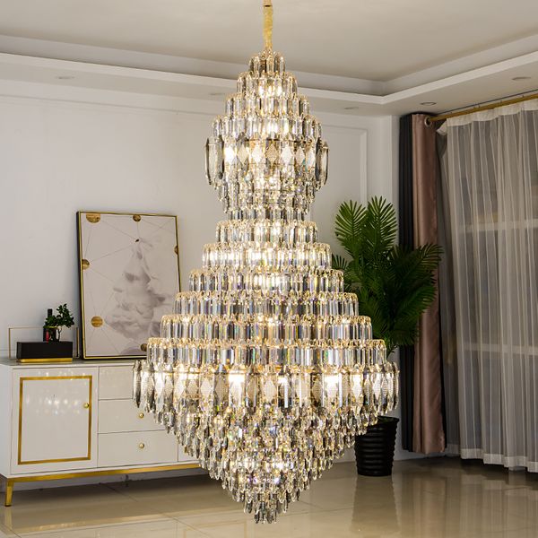 Duplex bâtiment salon grand lustre Villa creux saut lampadaire luxe moderne mi-étage européen 2023 nouvelle lampe en cristal