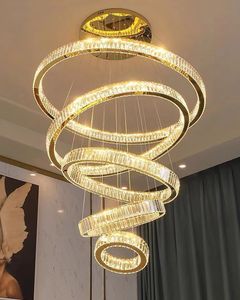 Bâtiment duplex lustre en cristal led moderne salon villa escalier de luxe lampe en cristal grand luminaire décor à la maison avec or / argent