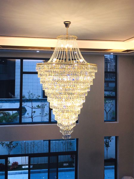 Moderne Duplex Villas De Luxe En Cristal Clair LED Grand Lustre Lampes Suspendues Lumières Pour Le Hall De L'hôtel Salon Escalier En Colimaçon Appartement Lustres Décoratifs