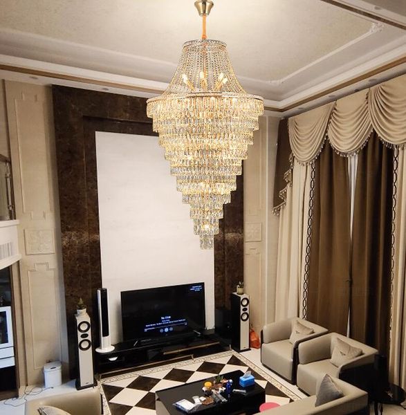 Duplex étage luxe cristal lampes suspendues grand lustre hall de l'hôtel salon escalier en colimaçon Villa lustre décoratif
