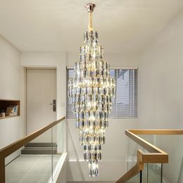 Loft duplex Light Luxury Crystal Pendant Light Post-modern Minimaliste Villa High Spiral Staircase Chandelier Pendants