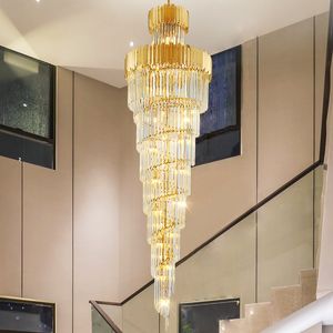 Duplex Villa Salon Lampe En Cristal Hall De L'hôtel Projet Lustre Rotatif Bâtiment Escalier Long Lustre Creux Simple