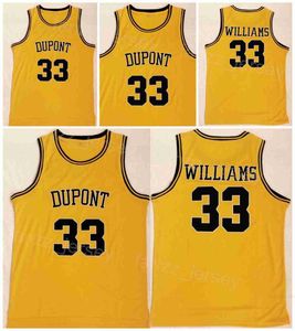 Dupont College Basketball Jason Williams Jersey 33 High School University Shirt All Stitched Team Couleur Jaune Pour les fans de sport Respirant Pur Coton Homme NCAA