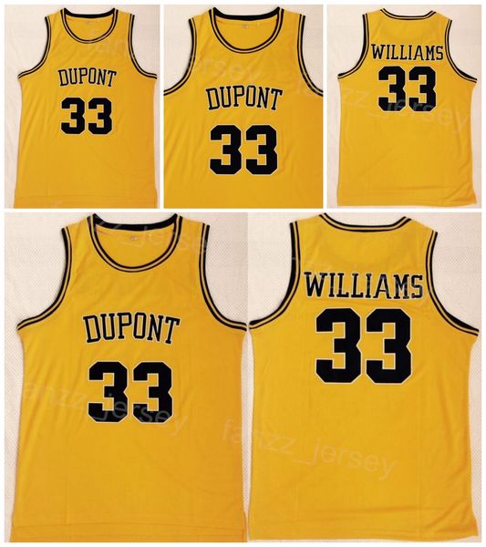 Dupont College Basketball Jason Williams Jersey 33 High School University Shirt All Stitched Team Couleur Jaune Pour les fans de sport Respirant Pur Coton Hommes NCAA
