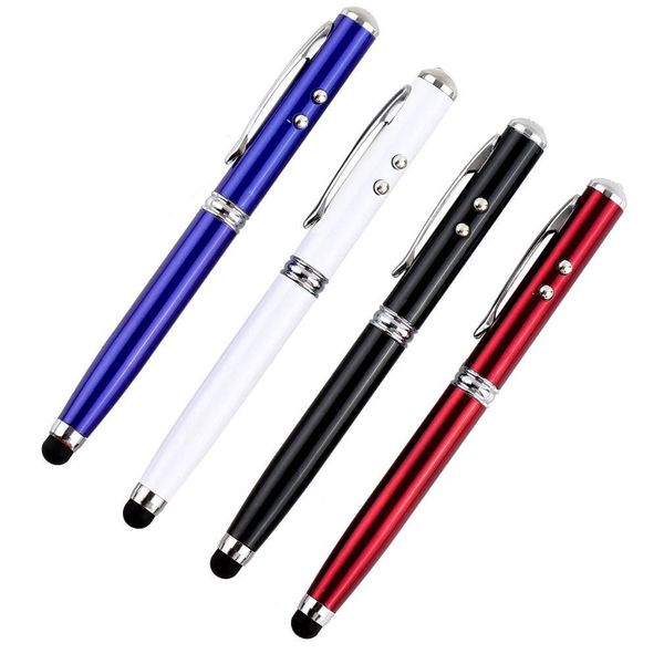 Durable 4 en 1 Puntero láser capacitivo Luz LED Antorcha Pantalla táctil Stylus Ball Pen para iPhone Venta al por mayor y la mejor calidad