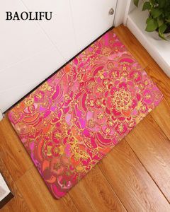 Duurzaam 4060 cm mandala deurmatten flanel regenboog kleur lotus bloemen tapijten antislip 4060 cm slaapkamer tapijt bedekken voetkussens d19011253126