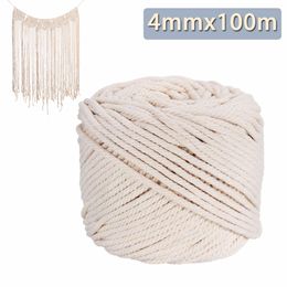 Durable 4mmx100m décorations faites à la main naturel Beige blanc macramé coton cordon torsadé bricolage maison Textile accessoires artisanat
