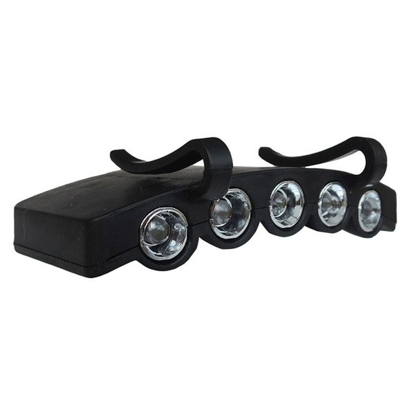 Iluminación Durable 5 LED Cap Hat Brim Clip Luz blanca Camping Pesca Faro negro Herramienta faro