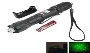Durable 532 nm 2 miles Clip Clip Green Laser Pen Pointer Single et Starry Laser Sight avec 18650 Chargeur de batterie Cap8356359