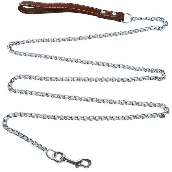 Plomb de chaîne de chiens en métal anti-bite durable pour une petite chaîne de chien moyenne moyenne, la poignée en laisse Pu En cuir en fer accessoires pour animaux de compagnie 189g
