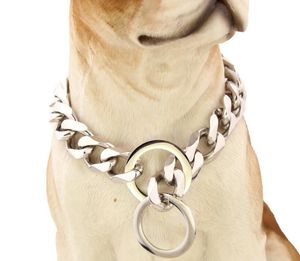 Duurzame Hondenketting Walking Training Kraag Zwart Sterke Roestvrij staal Cubaanse Link PET 15mm / 13mm voor Bulldogs en grote honden Zilver Gepolijst 12-28 inches