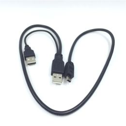 Duurzame dubbele USB 2.0 Een mannelijke naar Mini USB B 5 Pin mannelijke gegevenskabel voor 2,5 HDD harde schijfkabel