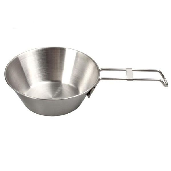 Bol en acier inoxydable à poignée pliante Durable, vaisselle de Camping en plein air randonnée outils de cuisine vente en gros expédition rapide ZC1644