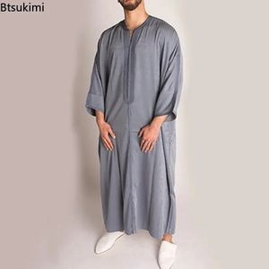 Caftan durable arabe musulman Robe hommes Jubba Thobe à manches longues Dubaï islamique ethnique Robe chemises de nuit mode vêtements décontractés en vrac 240328