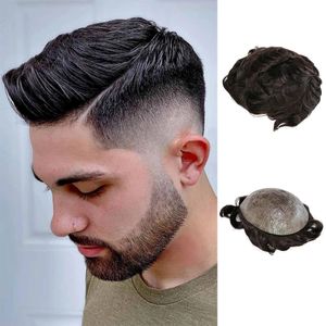 Durable Hommes Toupets Doux Mince Peau Pu Système Naturel Aspect Remy Cheveux Humains Hommes Perruque Remplacements Postiche Prothèse Pour Homme