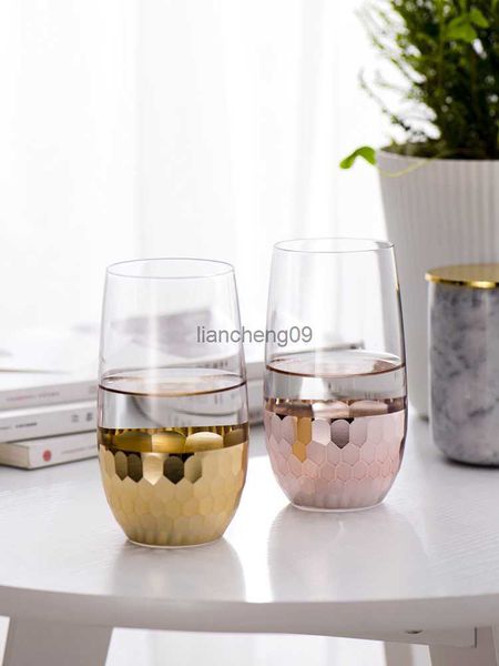 Vasos de cristal chapados en oro de lujo ligeros nórdicos duraderos, taza de leche, taza de agua, recuerdo de boda, copas de vino para beber, lindo L230620